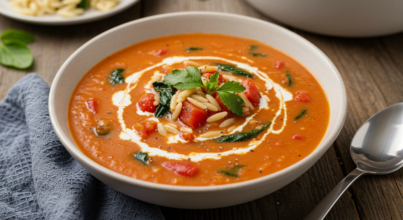 Creamy Tomato Spinach Orzo Soup
