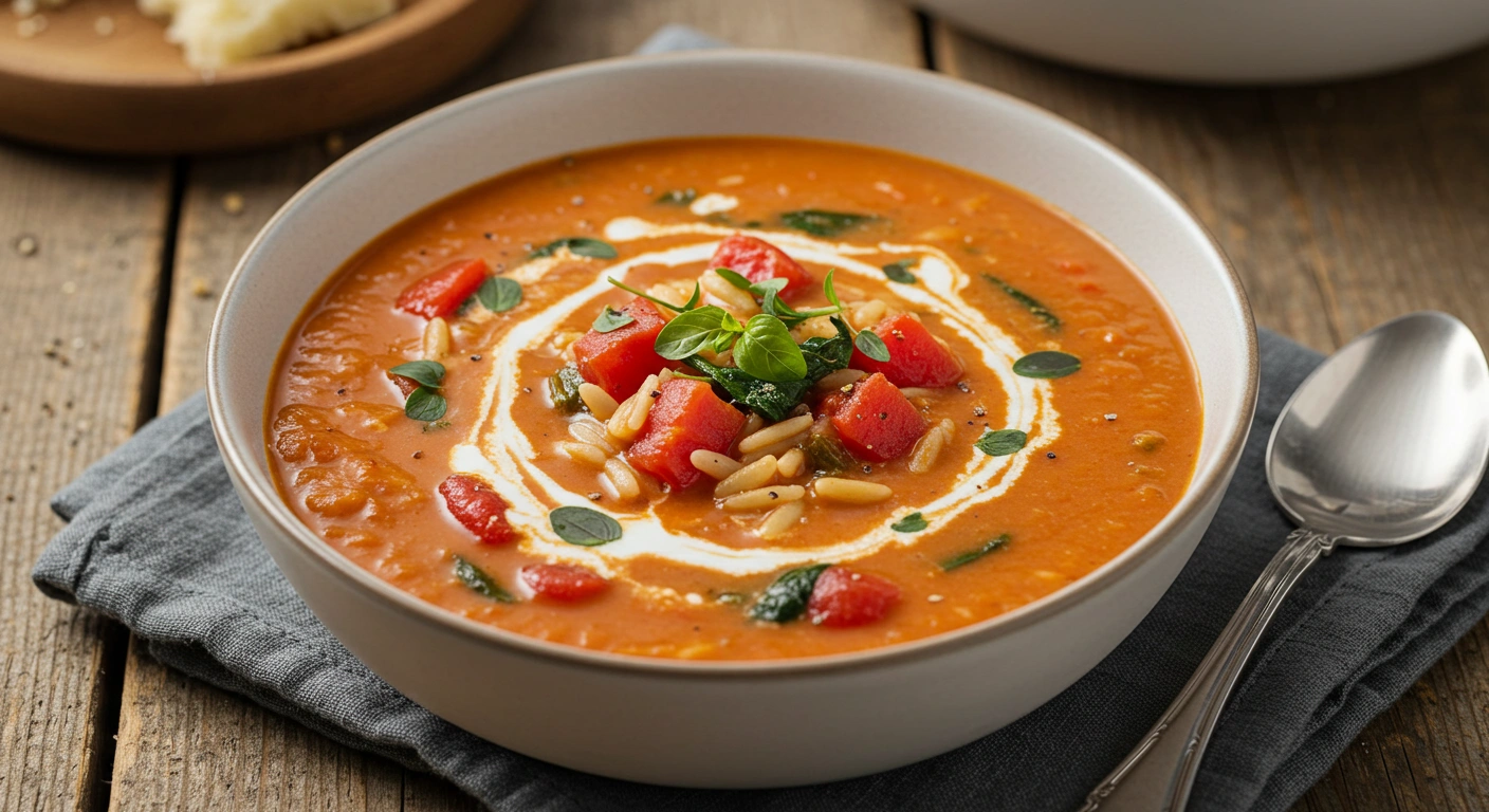 Creamy Tomato Spinach Orzo Soup